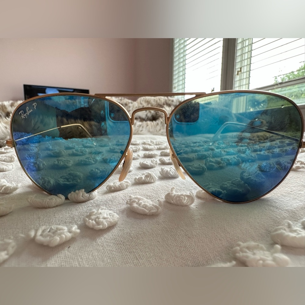 Blue reflected polarized aviator style Ray Bans